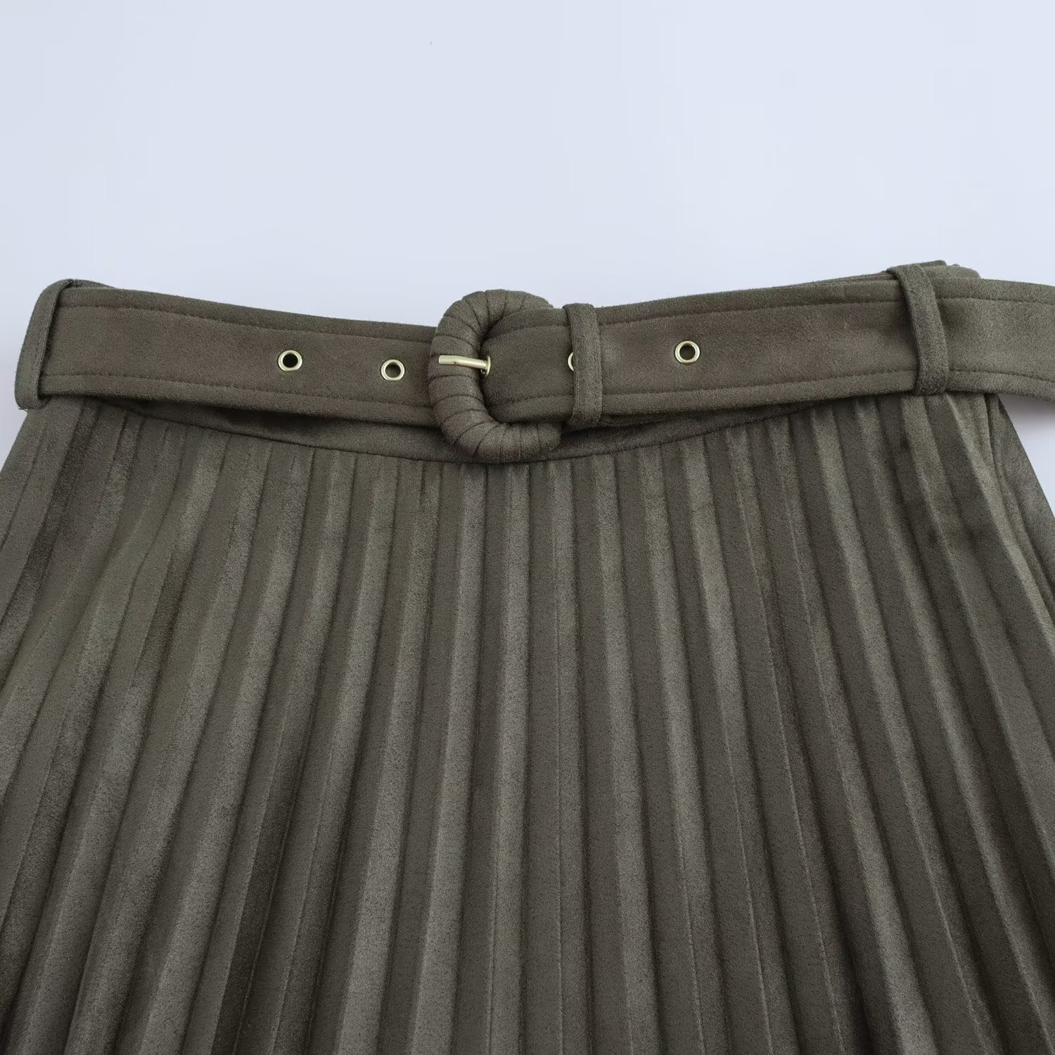 Ženska oblačila za jesen in zimo 2024, nov stil, temperament, semiš učinek, midi nagubano krilo_voghion.com