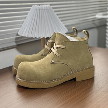 马丁靴男中帮米奇大头德比鞋男款高帮英伦风反绒皮增高鞋24226-X