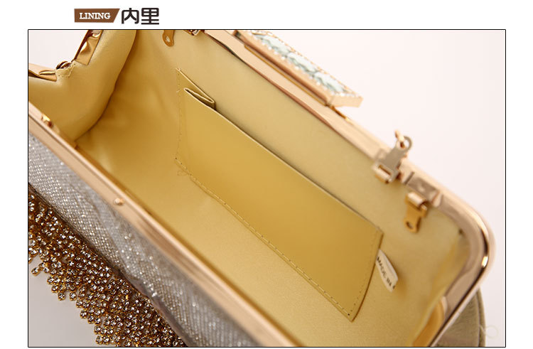 Dinner Bag Rhinestone Tassel Bag Fashion Diamond Handbag Horizontal Square Clutch display picture 5