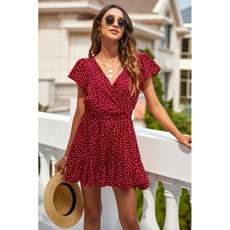 print short-sleeved V-neck loose dress NSSA47191