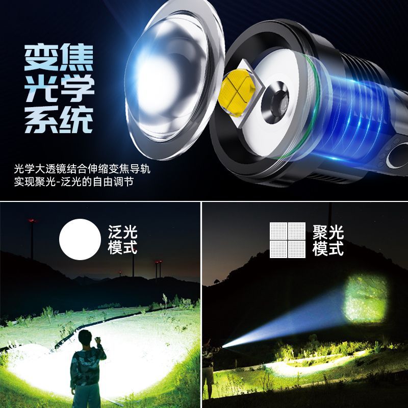 Nueva linterna transfronteriza P90 ráfaga tipo-C recargable 26650 batería encogimiento zoom carga tesoro linterna