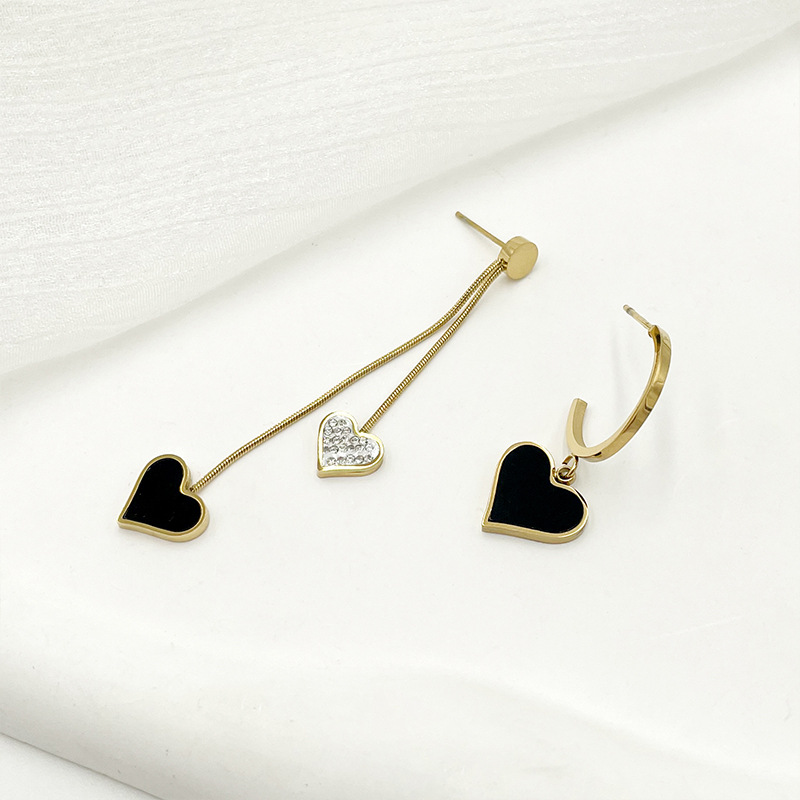 Fashion Heart Shape Stainless Steel Plating Inlay Rhinestones Shell Drop Earrings 1 Pair