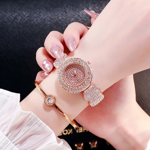 Foreign Trade Live Streaming Diamond-Encrusted Full-Diamond Bracelet Women's Student Watch Simple Fashion Elegant Rhinestone Round Small Dial Watch