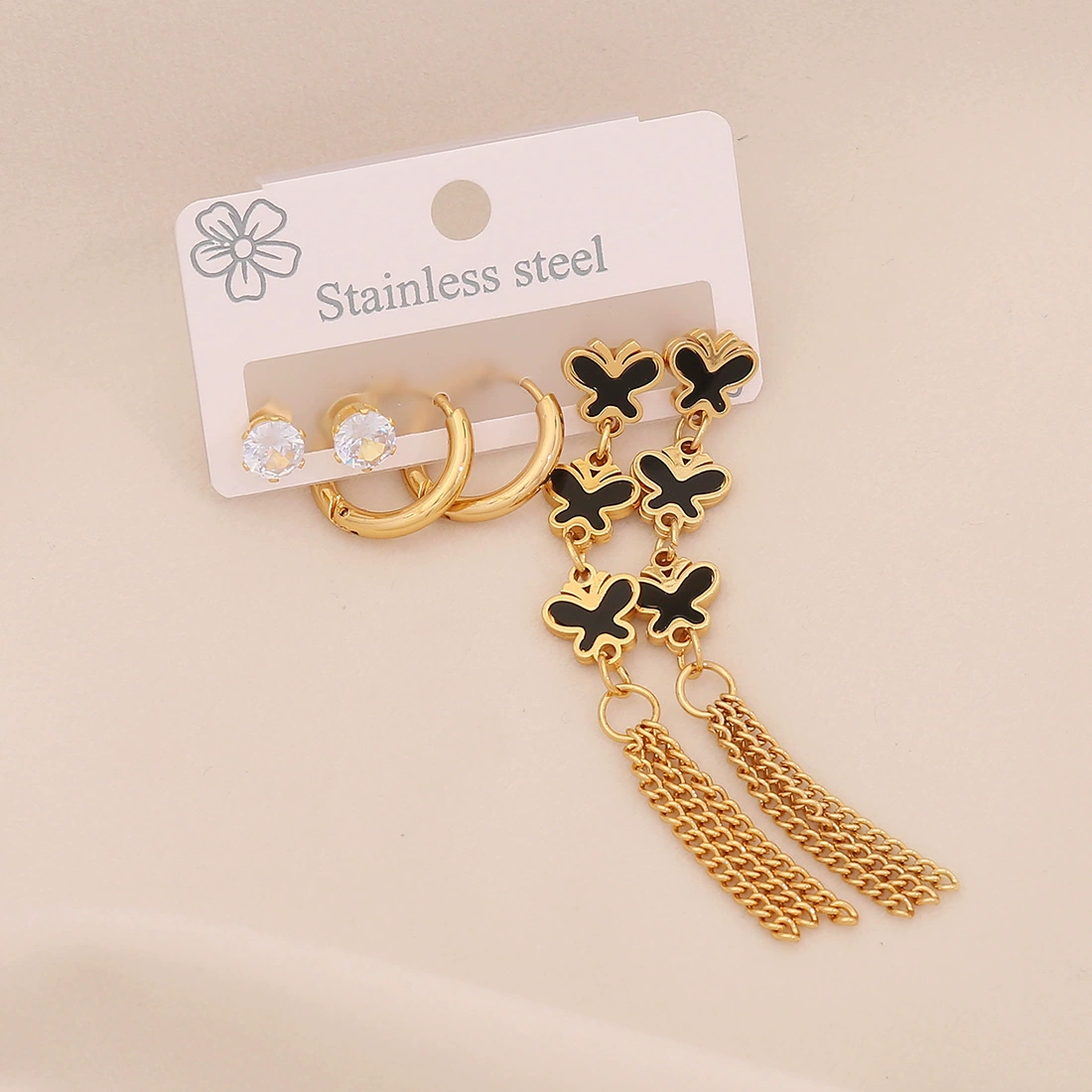 Long earrings stainless steel, set, accessory
