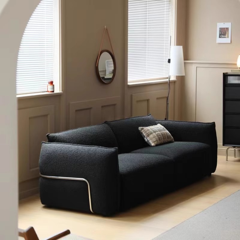 Estilo antiguo pequeño francés negro chenilla sofá de tela sala de estar diseño minimalista italiano combinación de sofá en línea