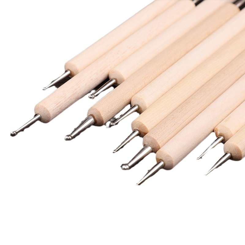 Nail Art Dot Pen Five Wooden Pole Dot Pen Dot Flower Needle Manicure Pen Construction Factory Wholesale Cross-Border Manicure Tools