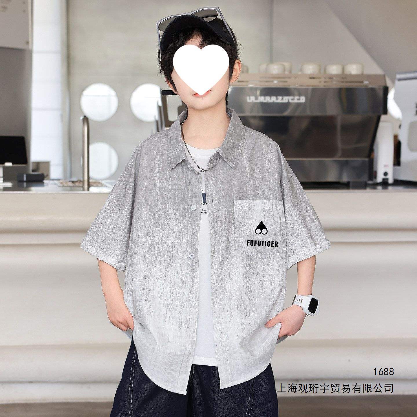 Boys' Summer Gradient Short-Sleeve Shirt 2026 New Style, Stylish Top for Medium and Large Children, Trendy Brand