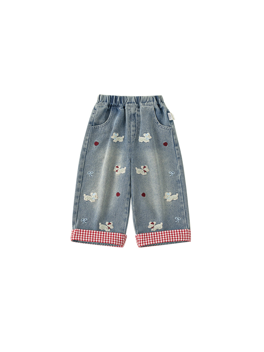 Youbao ropa para niños pantalones para niñas primavera nuevos pantalones de patchwork lindo parche bordado pantalones vaqueros casuales para niños pantalones image 6