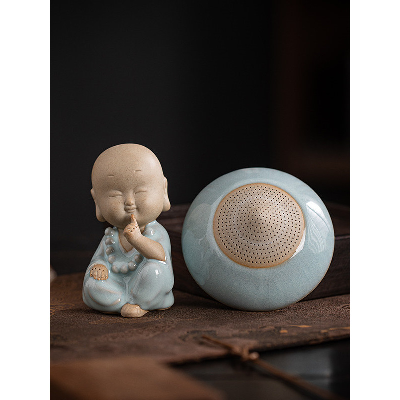 汝窑茶宠摆件精品可养开片小佛泡茶禅意小和尚茶漏过滤茶具 饰