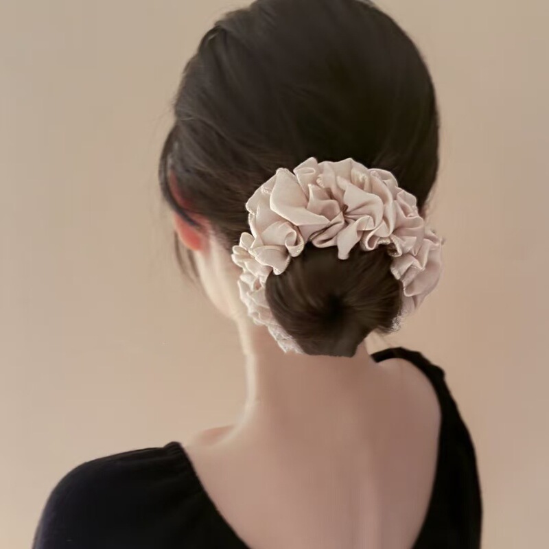 巨饱满~韩系ins芭蕾风蝴蝶结褶皱大肠发圈高颜值百搭丸子头发绳女|undefined