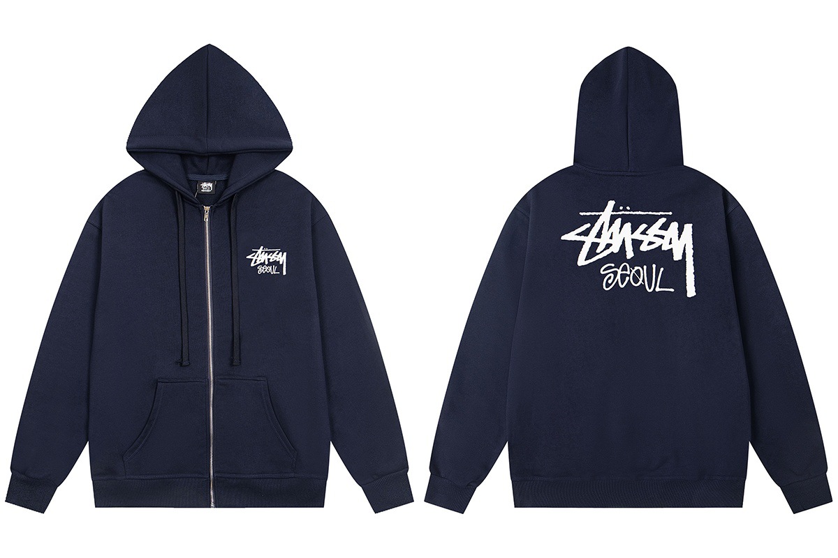 Stussy Hoodie Jacket Zip Up Seoul Navy