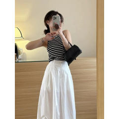 2025年超人気夏服、韓国風通勤風ストライプベストとワイドパンツの2点セット