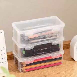 Pencil Storage Box Transparent Stationery Box Plastic Kidsren's Desktop Pen Holder Colored Lead Crayon Colorful Pen Bag Marker Pen