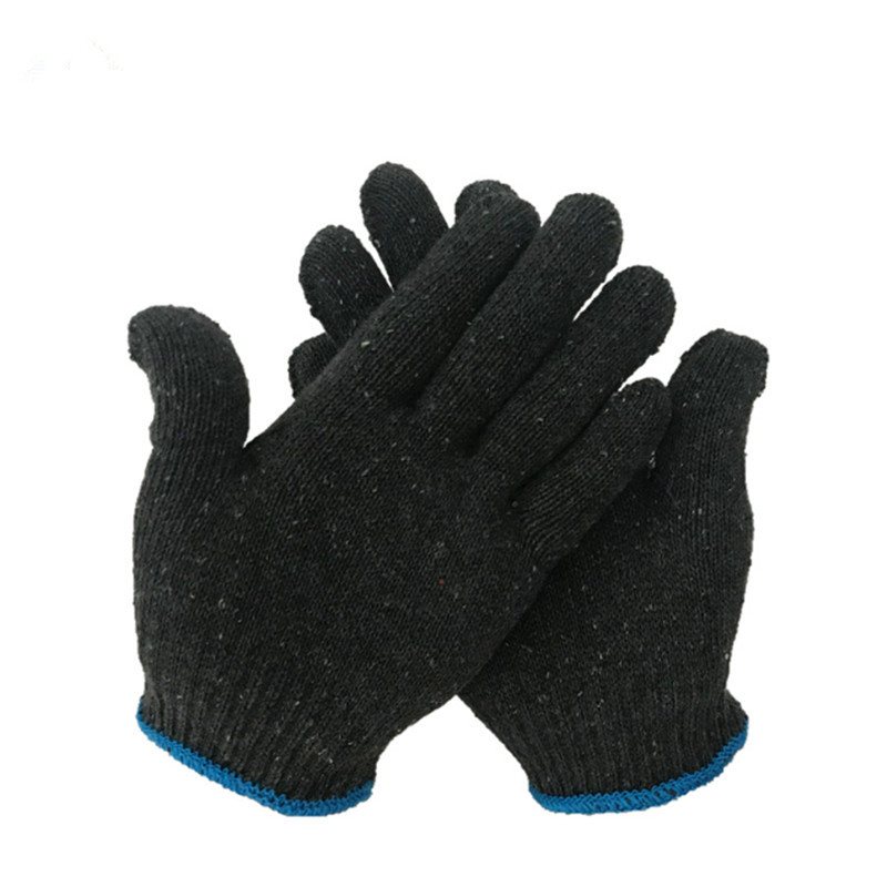厂家直销黑灰棉纱尼龙手套 耐磨加厚线手套劳保手套劳动防滑防护