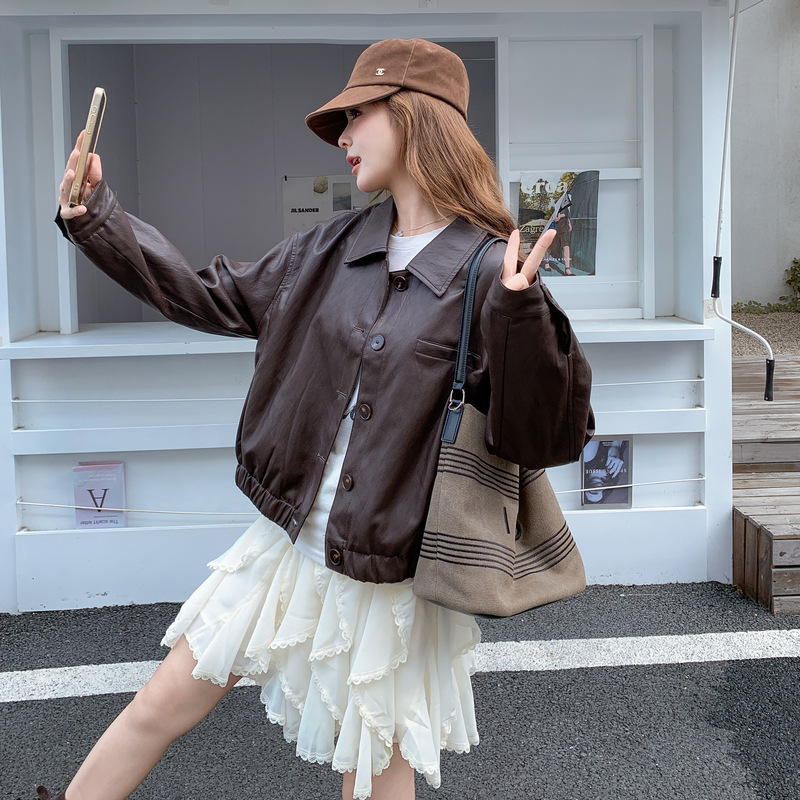 实拍咖色复古美拉德皮衣外套2025秋款又酷又飒冷淡系短款PU夹克