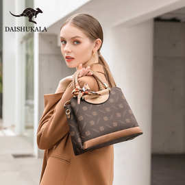 跨境女士手提包时尚印花大容量托特包女高级感撞色中年妈妈包批发