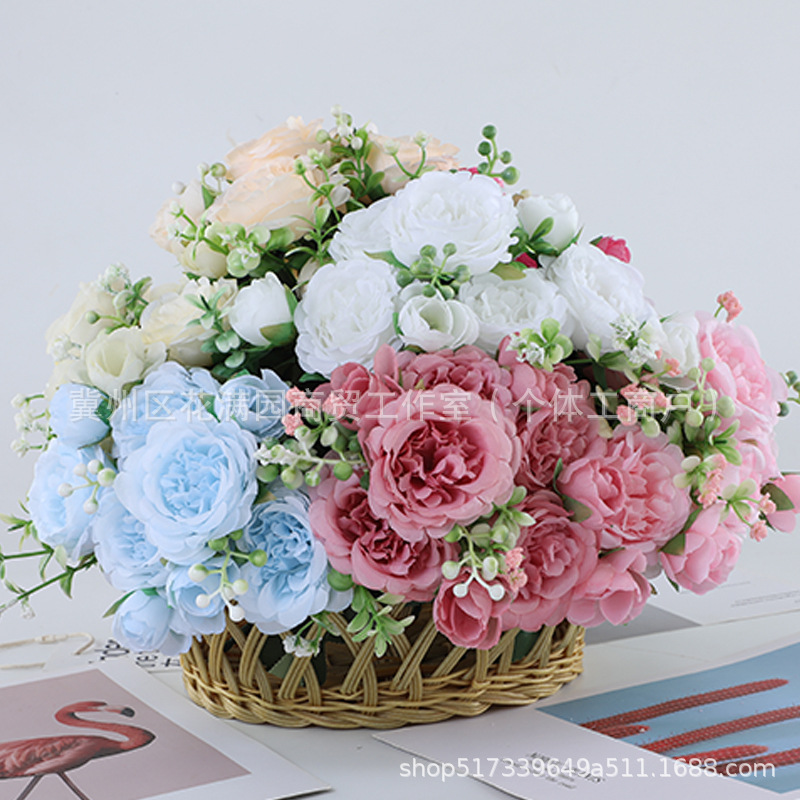 五头牡丹花仿真花假花洋牡丹芍药玫瑰场景布置花束批发定制花卉