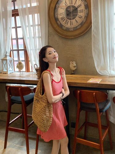 Fresh College Sweet and Spicy Color Block Striped Tank Top Dress Women's Early Spring Youthful Fitting A-line Skirt Dress Short Skirt