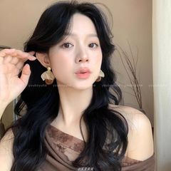 美拉德咖色花瓣圈圈耳环女高级感复古网纱气质耳钉轻奢小众耳饰品