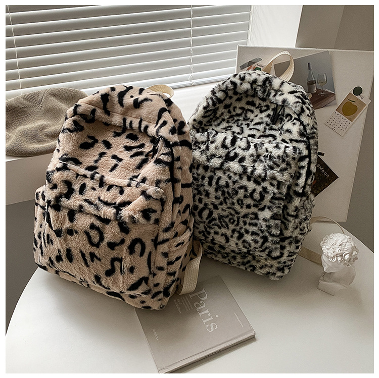 Mochila Mujer Bolso De Felpa Con Estampado De Leopardo Otoño E Invierno Nueva Mochila display picture 5