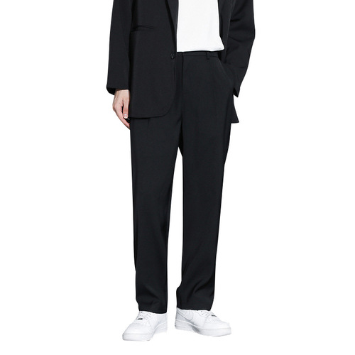 Men's Summer 9-inch Loose Straight Casual Pants with Sheer Feel, Spring and Autumn Style Ice Silk Black Suit Trousers