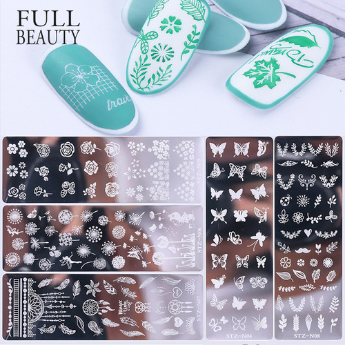 Cross-border nail art printed small long steel plate Retro floral snowflake ripple pattern butterfly cute cartoon style steel plate
