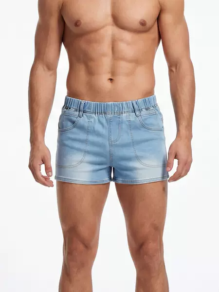 Cross-Border Hot-Selling Items Exclusively for European and American Men's Fashion, Elastic Waistband, Stretchy Tight-Fitting Denim Shorts, Factory Direct Stock