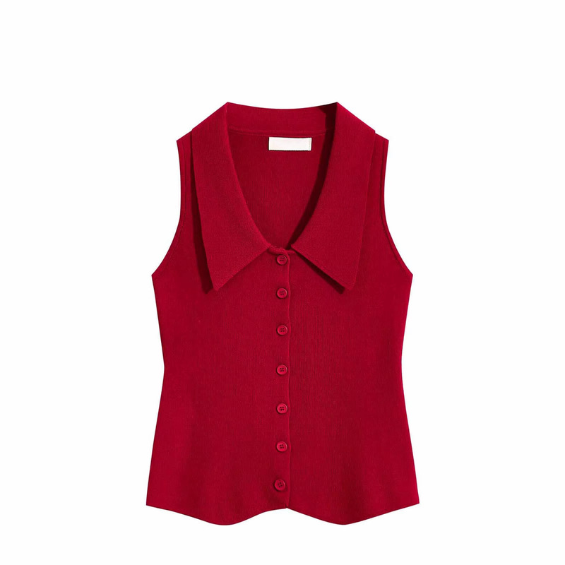 2026 New Korean Style Lapel Sleeveless Knit Vest for Women, Summer Slim Fit, Elegant and Slimming Cardigan Short Top