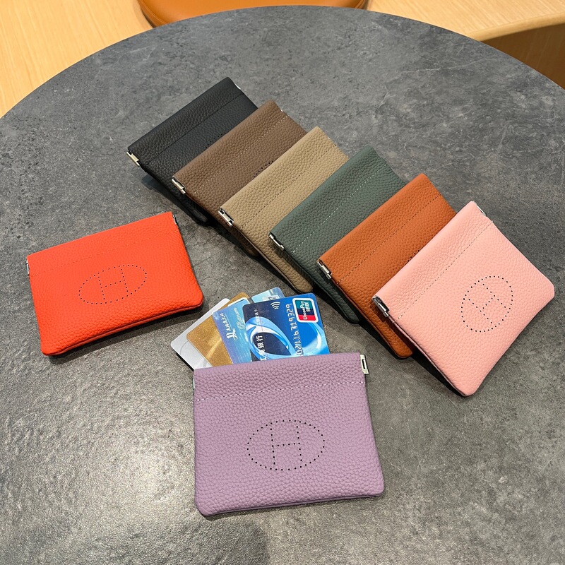 Genuine Leather Coin Purse for Women, Togo Cowhide Hollow Card Holder, Same Style as H Brand, Lipstick Storage Bag, Document Bag, Ultra-Light and Portable Genuine Leather Coin Purse for Women, Togo Cowhide Hollow Card Holder, Same Style as H Brand, Lipstick Storage Bag, Document Bag, Ultra-Light and Portable
