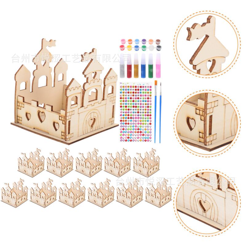 クロスボーダー木製城落書き工芸品セット子供用 DIY 3D 立体城クリエイティブモデル組み立ておもちゃ|undefined