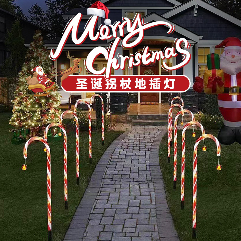 Cross-border new model ground plug candy cane style solar Christmas lights for courtyard, garden, and lawn