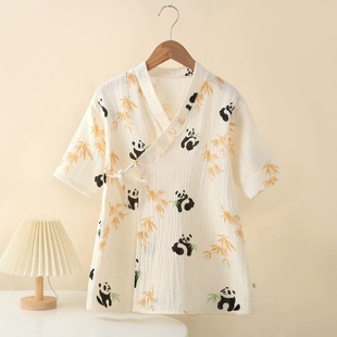 Children's Gauze Pure Cotton Short-Sleeved Spring and Summer Double-Layer Cotton Gauze Men's and Women's Baby Home Clothes Pajamas for Middle-Aged and Older Kidsren to Keep Warm