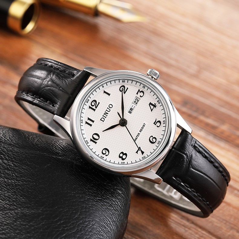 Women's Double Calendar Silver Shell_White Face Black Belt