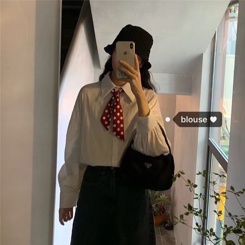 [Original Style] Japanese New Style Pointed Collar Lantern Sleeve Loose Long Sleeve Jk Uniform Shirt for Female Students White Shirt