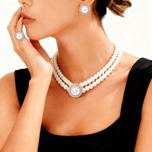 欧美复古双层珍珠带钻项链耳钉西式新娘首饰颈链百搭婚纱配饰宴会