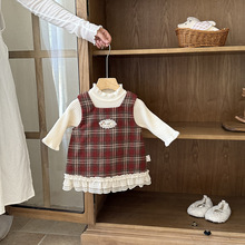 婴儿衣服秋冬季女宝宝格子裙毛衣深秋夹棉套装女婴幼儿加厚两件套