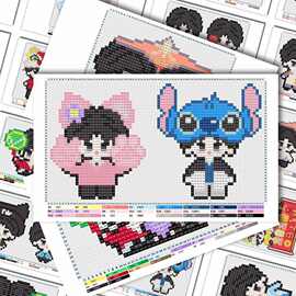 48张Q版星邱拼豆图纸贴纸可爱黄星邱鼎杰像素拼豆素材桌面装饰