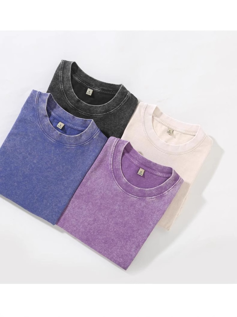 Camiseta de manga corta de algodón lavada desgastada de 230g personalizada para hombres y mujeres, media manga transfronteriza, ocio europeo y americano, pareja personalizada