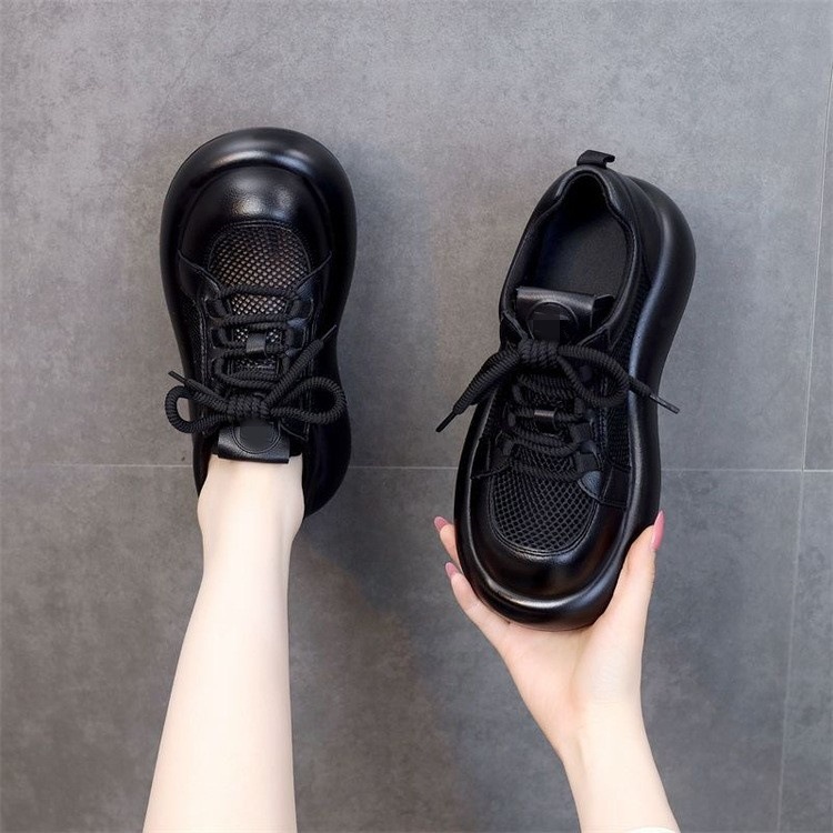 Muffins de fondo grueso Lefour zapatos mujeres 2026 nuevo verano casualidad malla transpirable retro zapatos de cuero de lazos pequeños