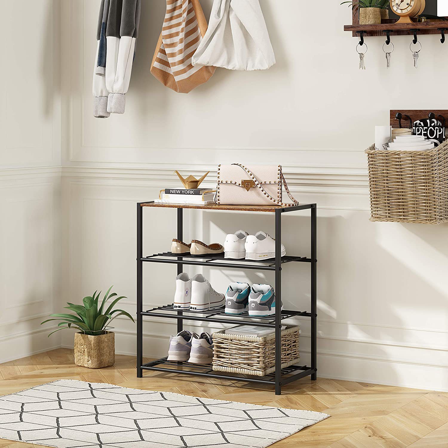 American rural 4 -layer metal shoe rack