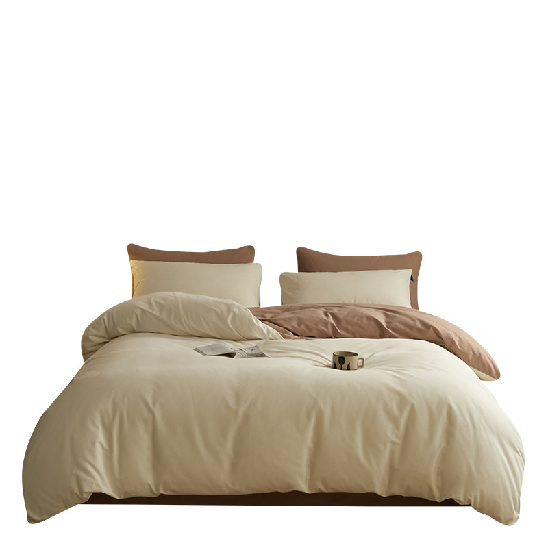 High-end nuevo algodón molido cama gaza de cuatro piezas conjunto de color sólido de doble parche de algodón puro tipo a sábanas de cama 4 suave