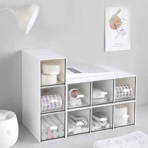 简约抽屉式收纳盒 可叠加组合桌面文具整理盒学生宿舍分格储物盒