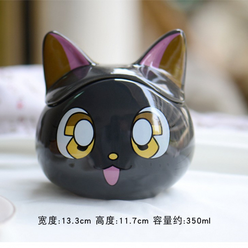 Cute taza de cerámica felina cool estilo japonés con taza de agua con tapa creativa super lindo caricatura felina cool taza de marca