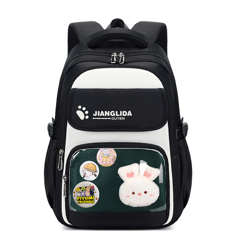 Mochila Jianglida de alta calidad para estudiantes de secundaria, para niñas, gran capacidad, negra, resistente a las manchas, mochila para estudiantes de secundaria.