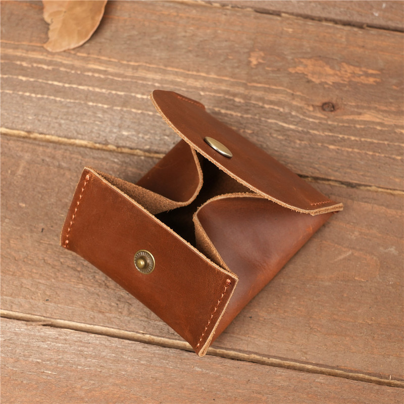 1149 Men's and Women's Genuine Leather Coin Purse, Cowhide Crazy Horse Brown Coffee Color Snap Button Coin Bag, Vintage Factory Direct Sale