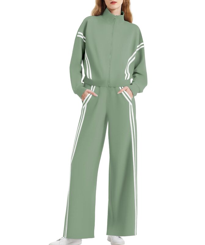 欧美亚马逊2025秋季两件套卫衣运动服休闲开衫套装长裤两件套女|undefined