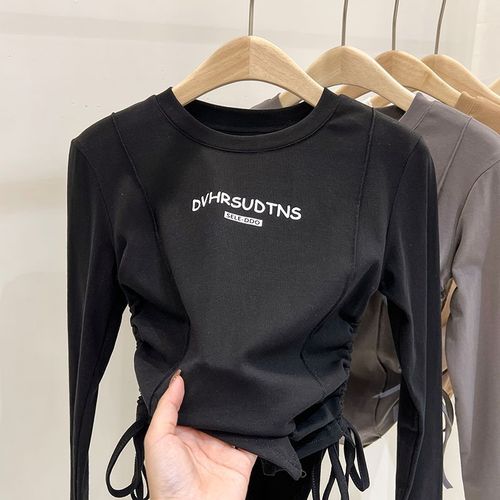 Children's Autumn Short-Sleeve PULL-STRING Top with Underwear for Older Kids, Stylish Long-Sleeve T-shirt for Girls