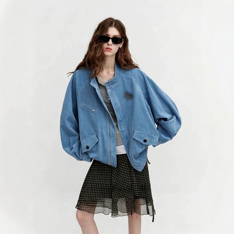 Letmi Daydreamer' Vintage Small Stand Collar Pony Embroidery Patch Oversized Corduroy Jacket for Women Letmi Daydreamer' Vintage Small Stand Collar Pony Embroidery Patch Oversized Corduroy Jacket for Women