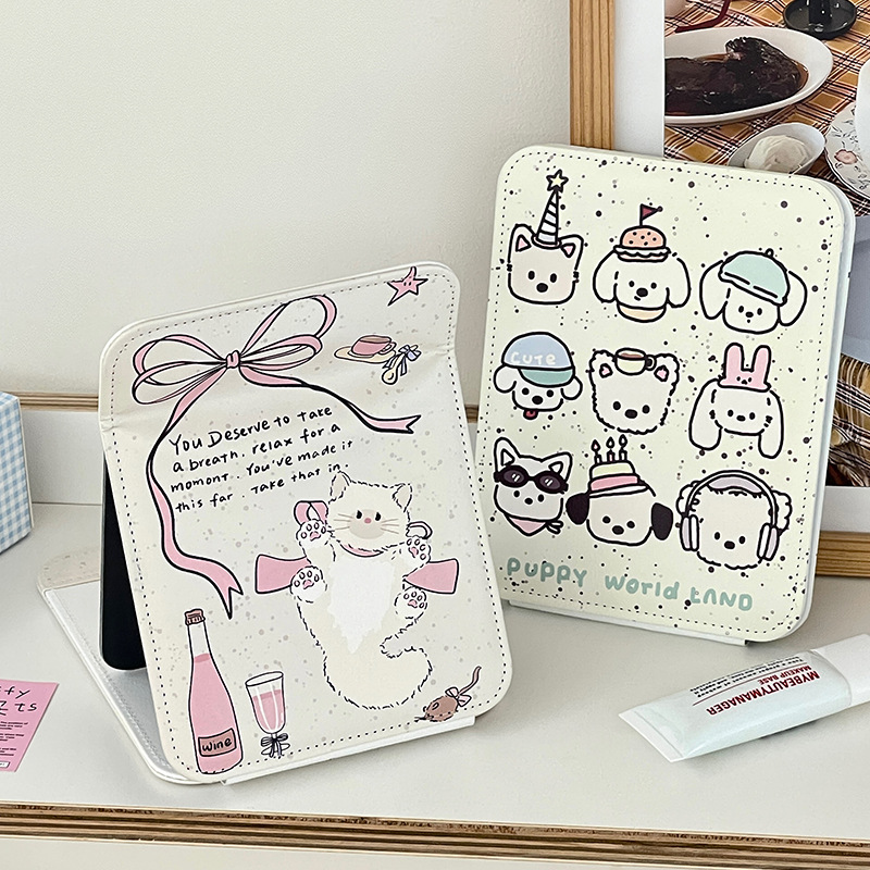 Lindo gatito espejo plegable estudiante de alto valor portátil plegable dormitorio escritorio HD espejo de maquillaje espejo de tocador