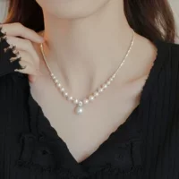 Сломанное серебро Shijia сильное легкое жемчужное ожерелье Подвеска Luxury Niche Высококачественные Универсальные круглые бусины, Посеребренная цепочка на ключицу
